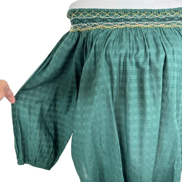 The Great NWT Sea Glass Top Palm Leaf Green Smocked Billowy Checked Cotton Top - Picture 10 of 16